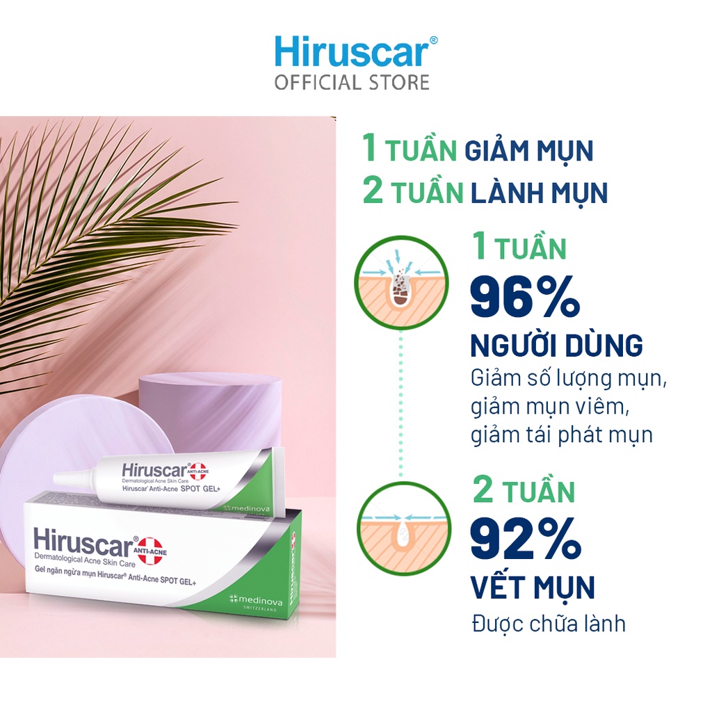 Bộ Gel chấm mụn Anti-Acne Spot 10g và Gel làm mờ sẹo mụn, thâm mụn Hiruscar Post Acne 10g