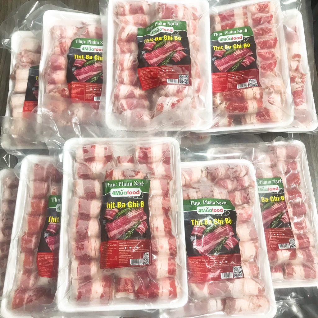 500gr Ba Chỉ Bò Mỹ cuộn loại 1 dùng thả lẩu - đóng khay hút chân không - 4Muafood - Thực Phẩm 4 Mùa