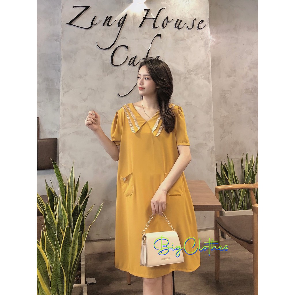 Đầm váy bigsize BigClothes thiết kế cổ sọc màu vàng dáng babydoll BC011