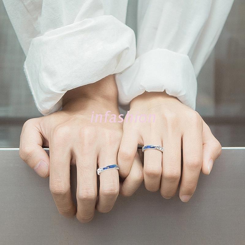 Bộ 2 nhẫn cặp hình sao băng màu xanh nước biển cho cặp đôi