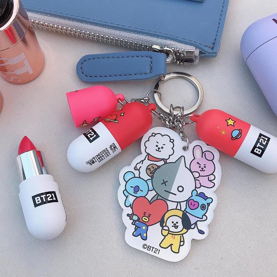 Set Son BT21⚡FREESHIP⚡Bộ Sản Phẩm 3 Thỏi Son mini, 1 Móc Khóa Bt21 Đáng Yêu, VT x BT21 LIPPY STICK KIT