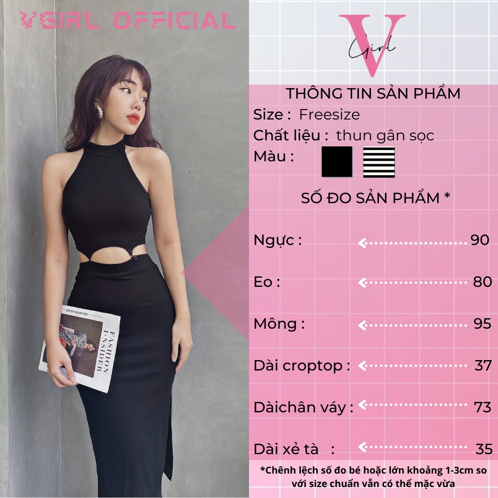 Set áo croptop nữ cổ yếm kèm chân váy xẻ tà ôm body VGIRL mặc được 2 kiểu [ẢNH ĐỘC QUYỀN]