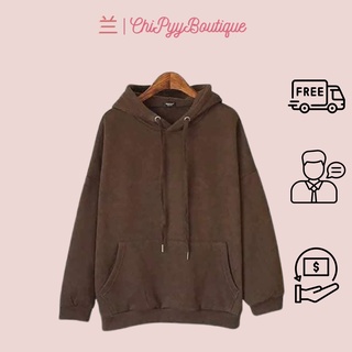[Video + Ảnh thật] Hoddie nỉ bông tay dài nâu đậm unisex - Áo khoác nỉ chui đầu nâu socola có nón form rộng trơn basic