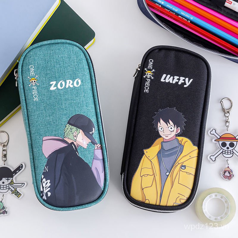 Túi đựng bút bằng vải canvas sức chứa lớn in hình anime One Piece sáng tạo độc đáo cho nam nữ
