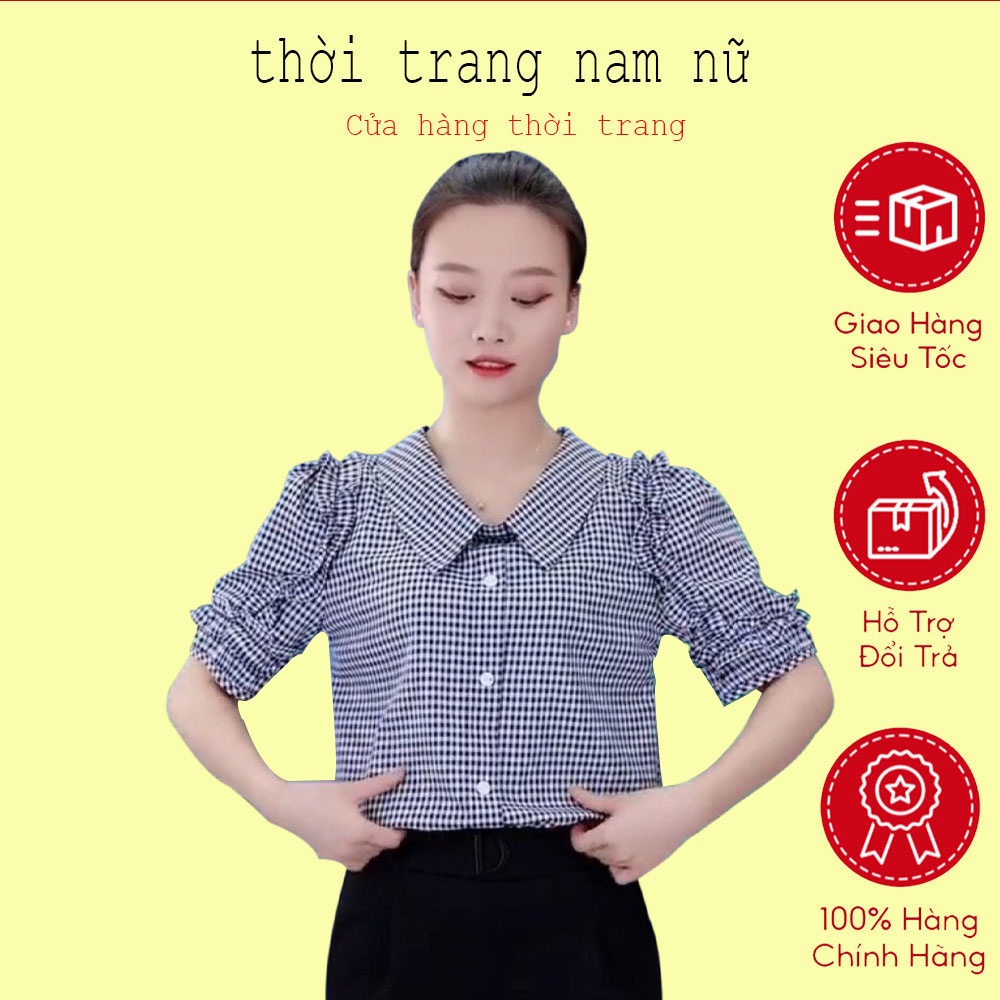 Áo sơ mi nữ công sở, Áo sơ mi nữ tay ngắn kẻ CARO chất liệu cao cấp không Xùi Không Phai Màu