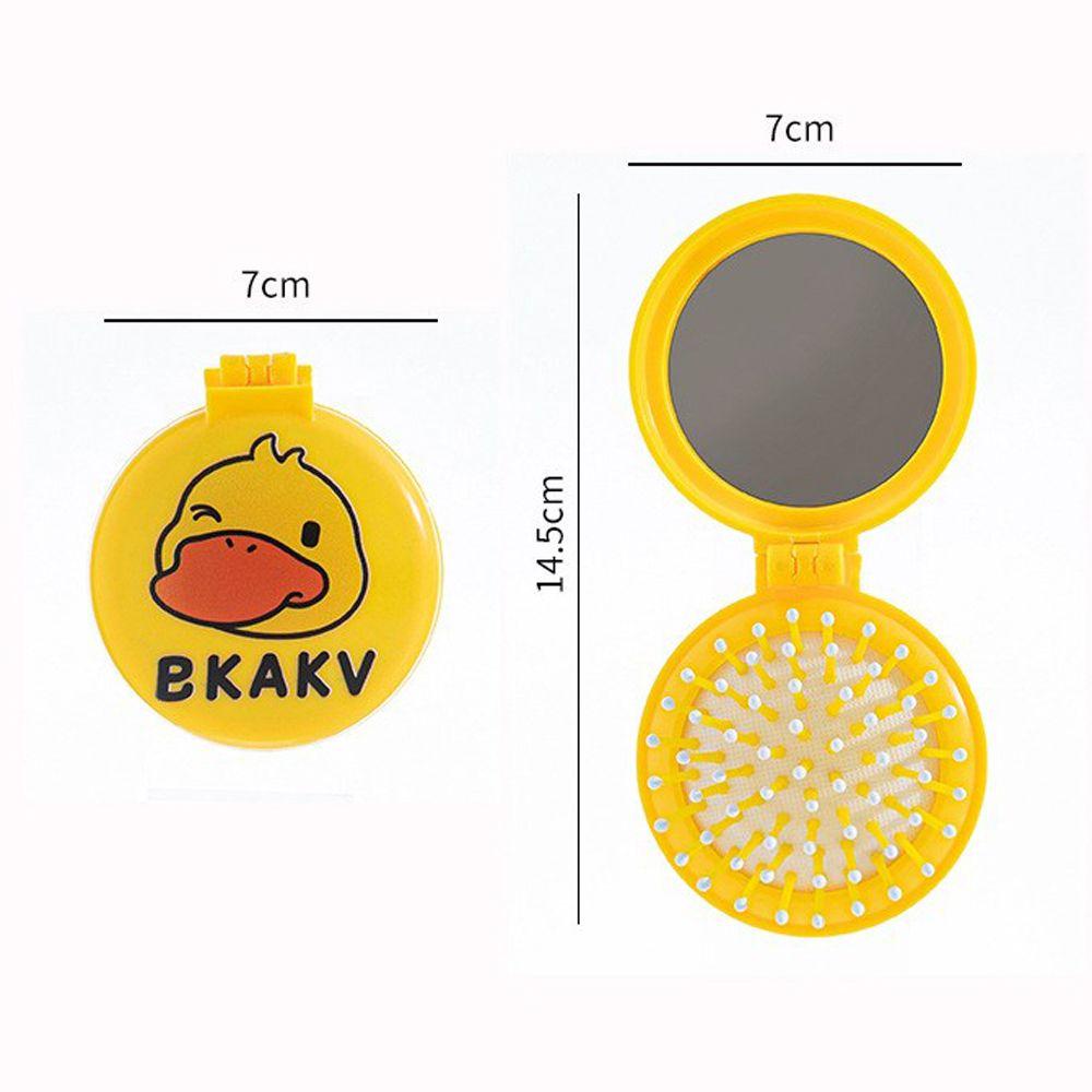 Lược Chải Tóc Dạng Gập Túi Khí Mềm Chất Lượng Cao Có Gương Hình Vịt Vàng Hoạt Hình Cho Nữ