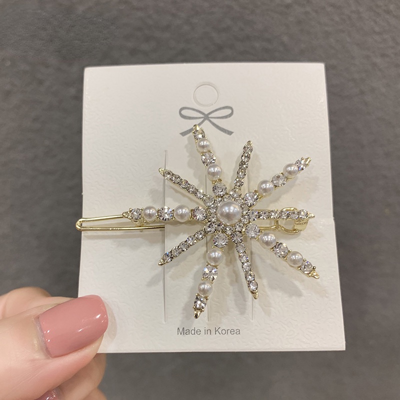 Kẹp Tóc Hình Bông Tuyết Đính Đá / Ngọc Trai Nhân Tạo Phong Cách Hàn Quốc Thời Trang