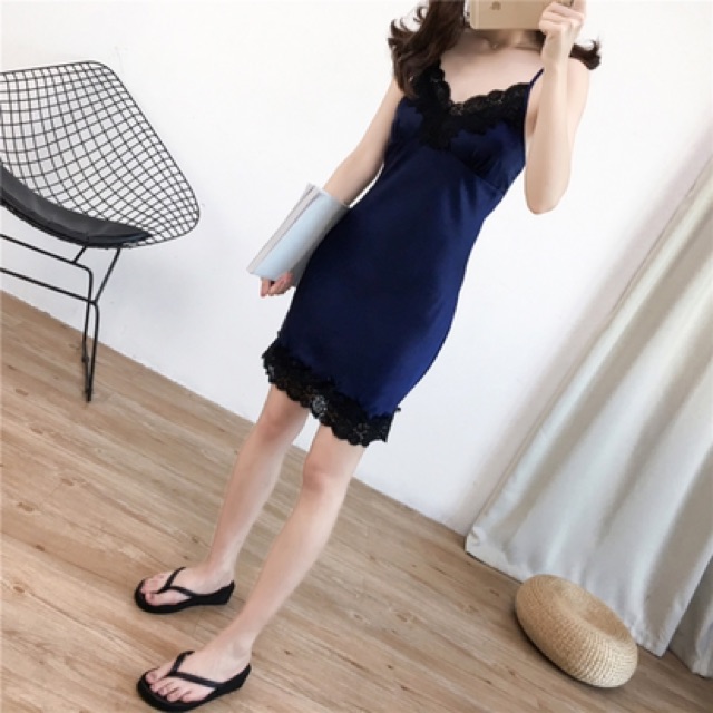 [NOW SHIP GIAO NHANH 1H] Sx623 váy ngủ lụa phối ren - đầm ngủ satin sexy 2 dây -CAMLUU99