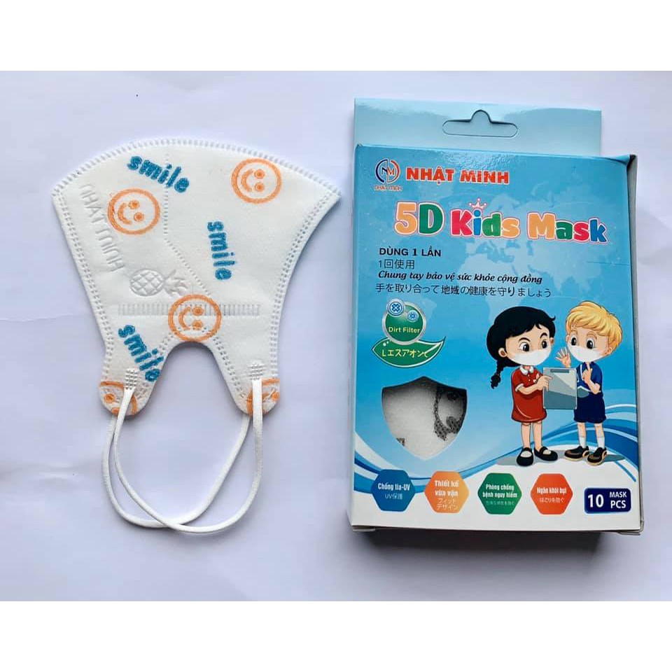 Khẩu trang  3D 4D 5D kiss mask 3 lớp 1 hộp 10 cái vải sms cao cấp cho bé hàng công ty chính hãng