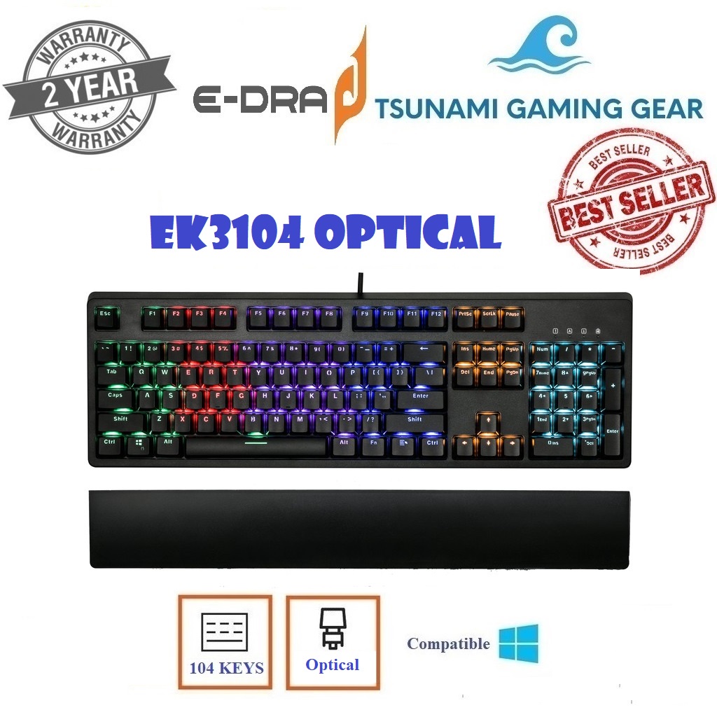 Phím cơ quang học E-dra EK3104 Optical Chống Nước, bền bỉ cho game net - Hàng chính hãng