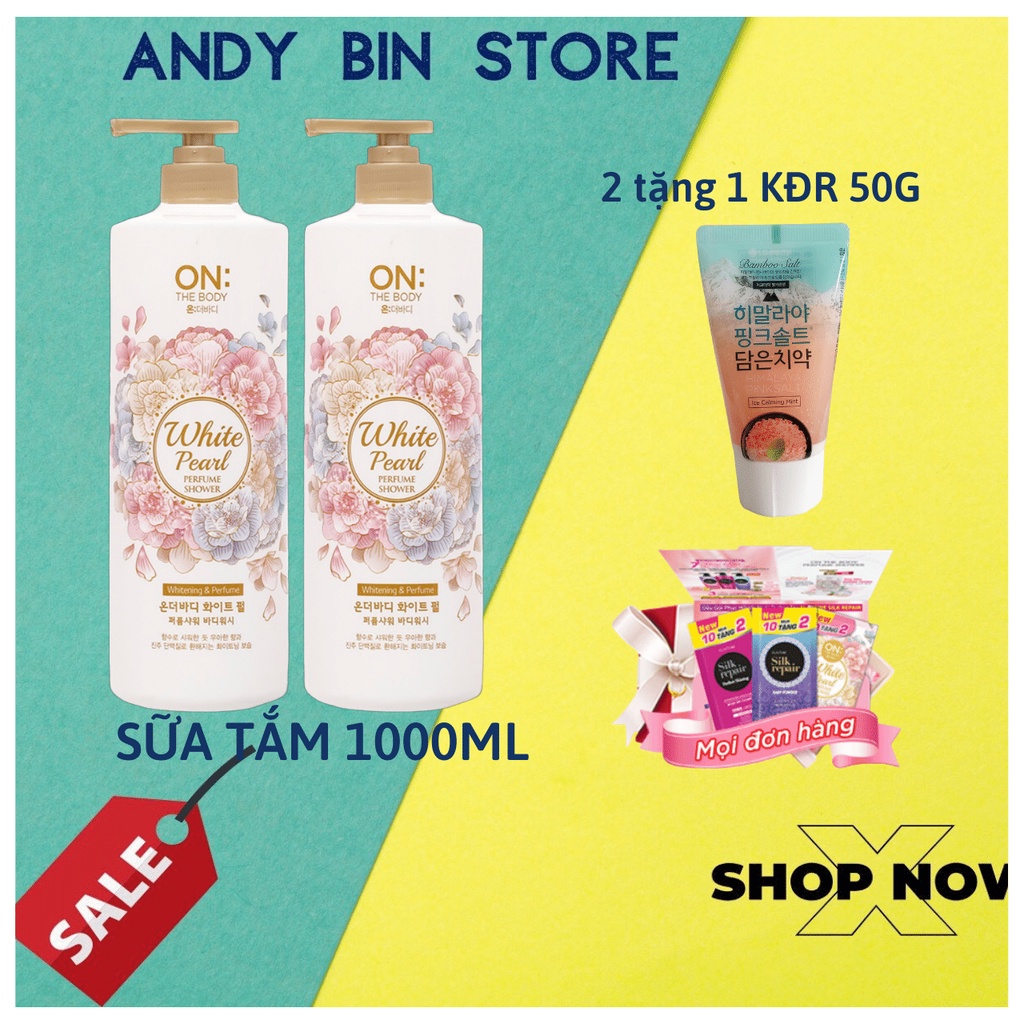 1000 ML COMBO 2 Sữa tắm dưỡng ẩm hương nước hoa On: The Body Perfume White Pearl bột ngọc trai 1000gr