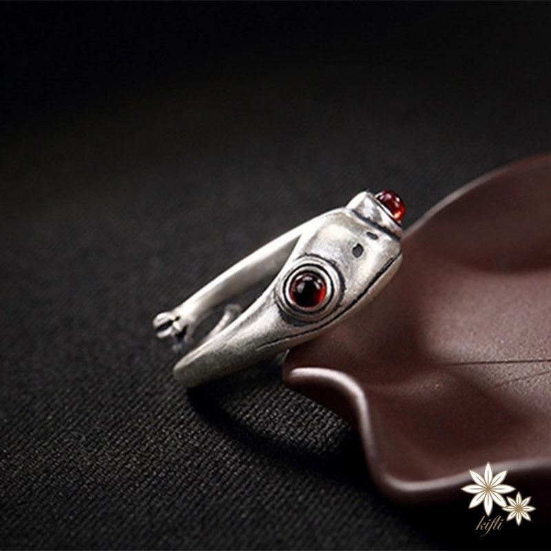 【kifli】Nhẫn hở hình chú ếch dễ thương bằng kim loại