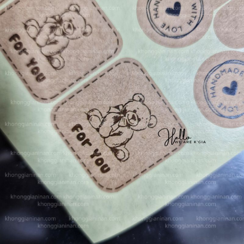 ❤️ 12 TEM GẤU KRAFT - ĐÁNG YÊU ❤️ - Dùng dán hộp, túi, chai lọ khô - rất phù hợp sp bánh, sp mộc mạc