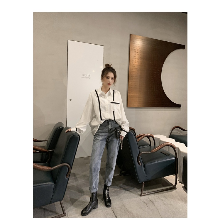 Áo Sơ Mi Tay Phồng Cổ Tròn Màu Trắng Phong Cách Hàn Quốc Cho Nữ