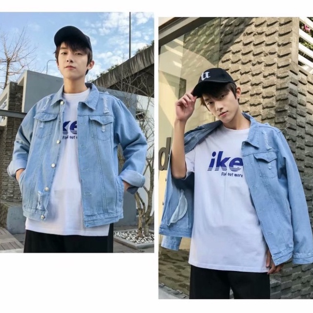 Áo Khoác Jeans Trơn Rách Styse Basic Dành Cho Cả Nam Và Nữ 2022  - Hàng nhập khẩu