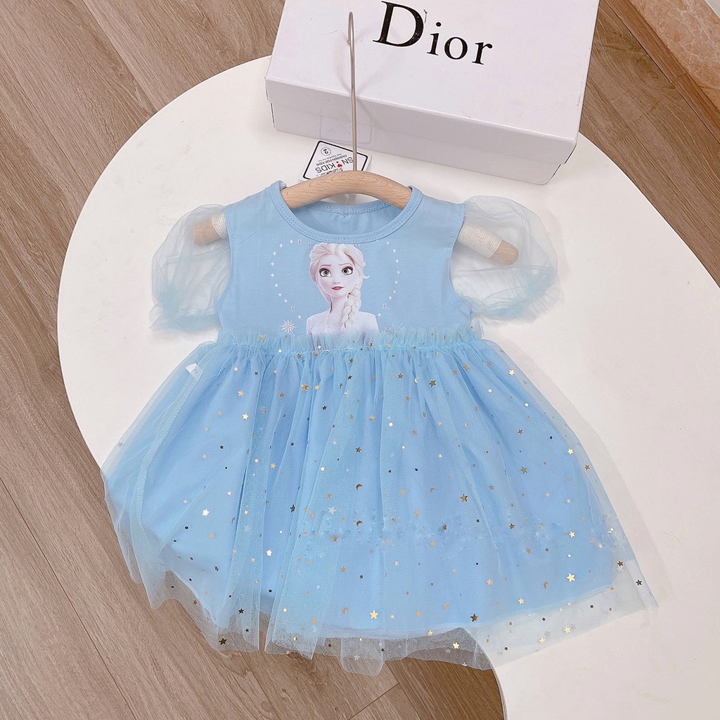 Váy cho bé gái, đầm công chúa elsa ngắn tay cotton phối ren siêu đẹp cho bé đi học, đi chơi BAPNGO Kids size 10 đến 22kg