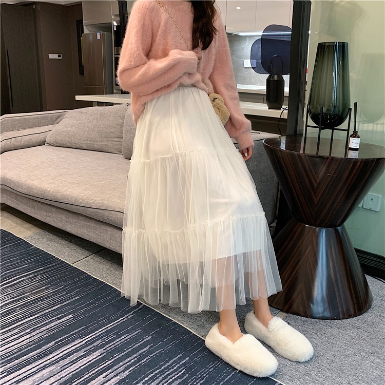 Xiaozhainv Chân váy chiffon dáng dài lưng cao màu trơn thời trang phong cách Hàn Quốc | BigBuy360 - bigbuy360.vn
