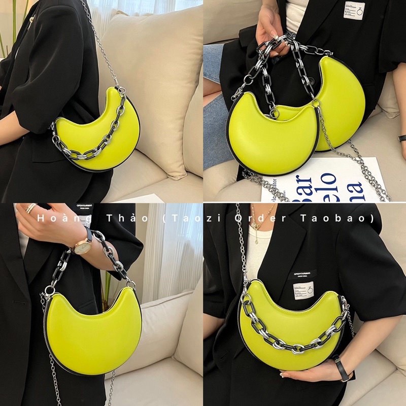 Túi xách hộp đeo chéo có size mini thiết kế dáng túi bán nguyệt phối dây xích cầm tay hot trend 2022