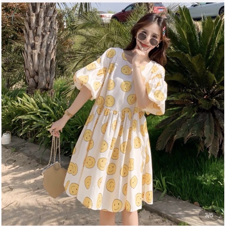 Váy Họa Tiết Mặt Cười From Rộng Bánh Bèo Bầu Bí Bon Chen Chất Thô Mát Dáng Suông Dễ Mặc Giá Bán Tương Tác | BigBuy360 - bigbuy360.vn