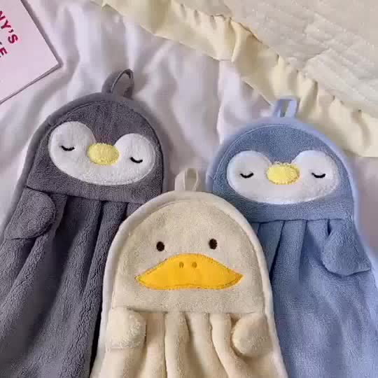 Khăn lau tay nhà bếp 100% cotton có quai treo thêu hoạ tiết hình thú hoạt hình đáng yêu siêu mềm mại và thấm hút tốt