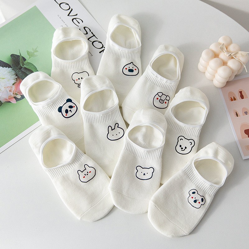 Tất Lười Nữ Họa Tiết Thú, Tất Nữ Cổ Ngắn Họa Tiết Hoạt Hình Dễ Thương