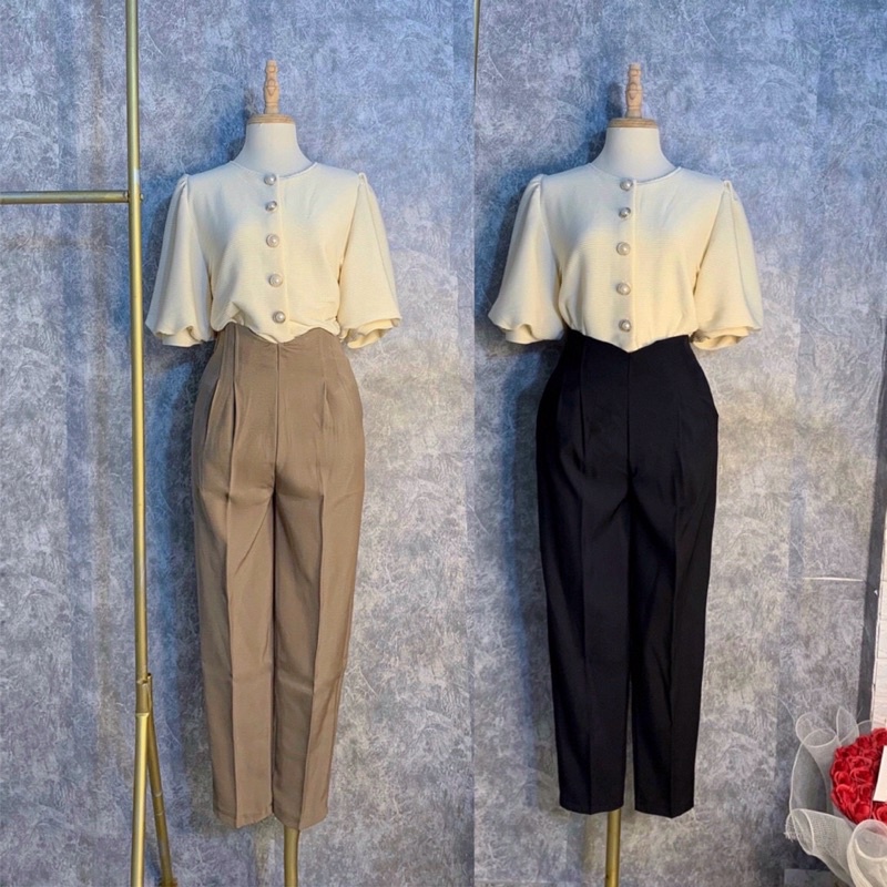 Quần tây nữ lưng cao khóa sau hông đi học làm công sở kiểu quần baggy nữ cạp bản to cao vải tuyết mưa dày co giãn nhẹ