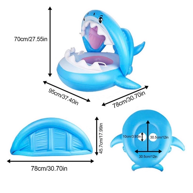 Phao Bơi Baby Shark Mái Che Có Xỏ Chân - Kèm Bơm - Chống Lật An Toàn Cho Bé 0-5 Tuổi Hottrend