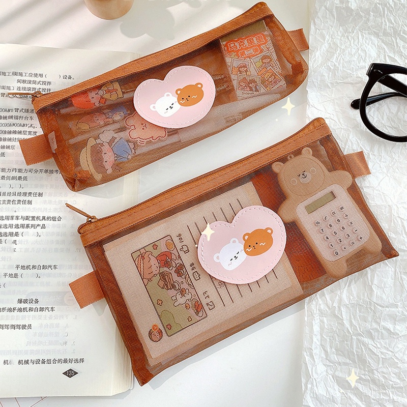 Túi lưới đựng bút đa năng họa tiết hoạt hình xinh xắn