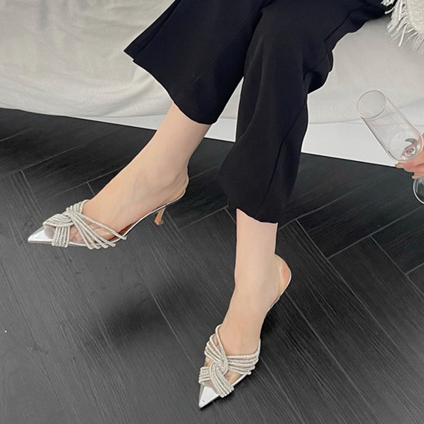 Giày Cao Gót Mũi Nhọn 3.15 Inches Đính Đá Thời Trang Cho Nữ