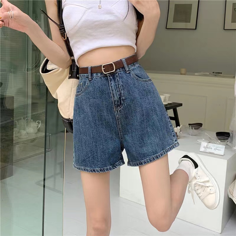 Quần Short Denim Lưng Cao Ống Rộng Phong Cách Retro Hàn Quốc Plus Size Cho Nữ