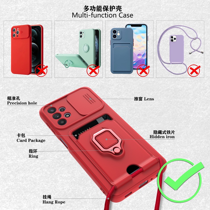 Ốp Điện Thoại Mềm Có Ngăn Trượt Đựng Thẻ Và Dây Đeo Cho SAMSUNG GALAXY A32 A52 A72 A22 A12 M12