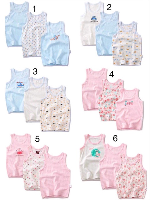 SET 3 ÁO 3 LỖ COTTON SỢI TRE CHO BÉ TRAI BÉ GÁI (có clip)