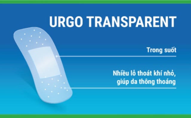 BĂNG CÁ NHÂN DÀNH CHO PHỤ NỮ Urgo Transparent thích hợp cho các vết thương nhỏ trên mặt và các vị trí dễ thấy