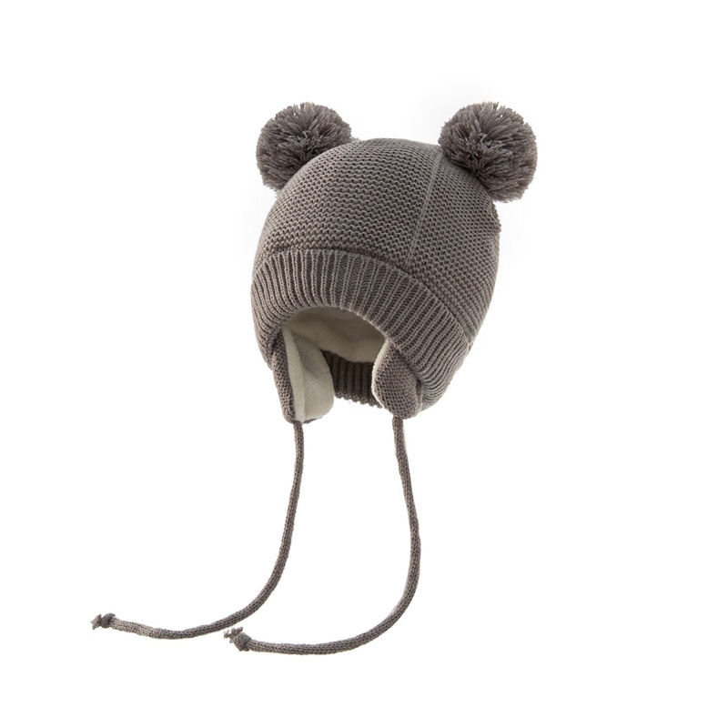 Bộ Mũ Beanie + Găng Tay Màu Trơn Giữ Ấm Mùa Đông Thiết Kế Tai Dễ Thương Cho Bé