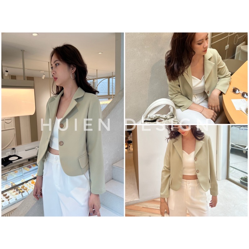 Áo khoác blazer nữ 1 lớp dáng ngắn tay dài màu xanh mint hàng thiết kế Huien Design công sở, áo vest nữ Hàn Quốc