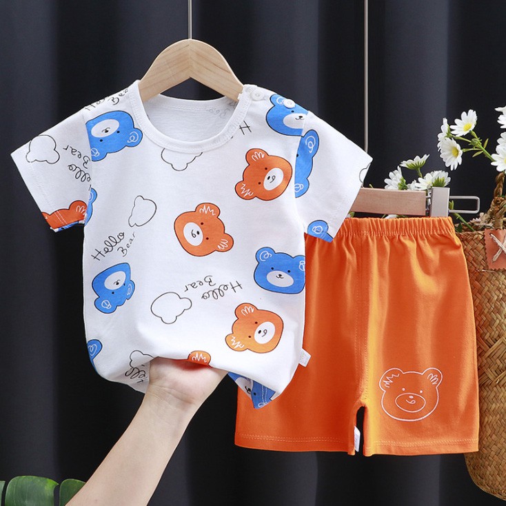 Bộ Thun Ngắn Tay Mùa Hè 2021 Cho Bé Từ 1 Đến 7 Tuổi, Cotton tinh khiết. B05ss