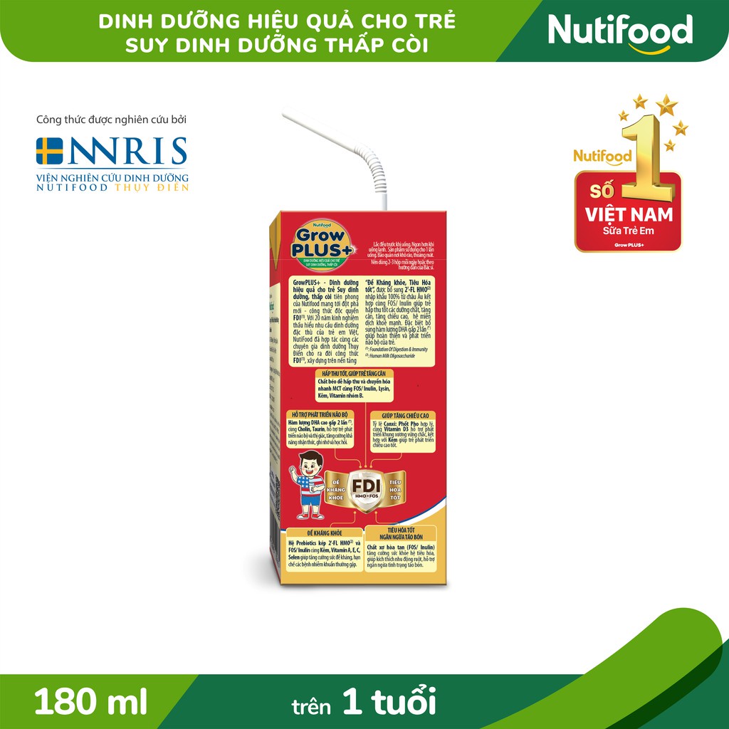 [Date T1/24]Sữa Bột Pha Sẵn Nutifood Grow Plus Đỏ 180ml (1 Thùng 48 Hộp) Dễ Uống