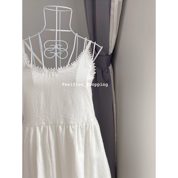 Đầm Trắng Hai Dây Babydoll Dài Phối Ren Mặc Đi Chơi, Đi Tiệc, Sinh Nhật (Hình Thật) D080
