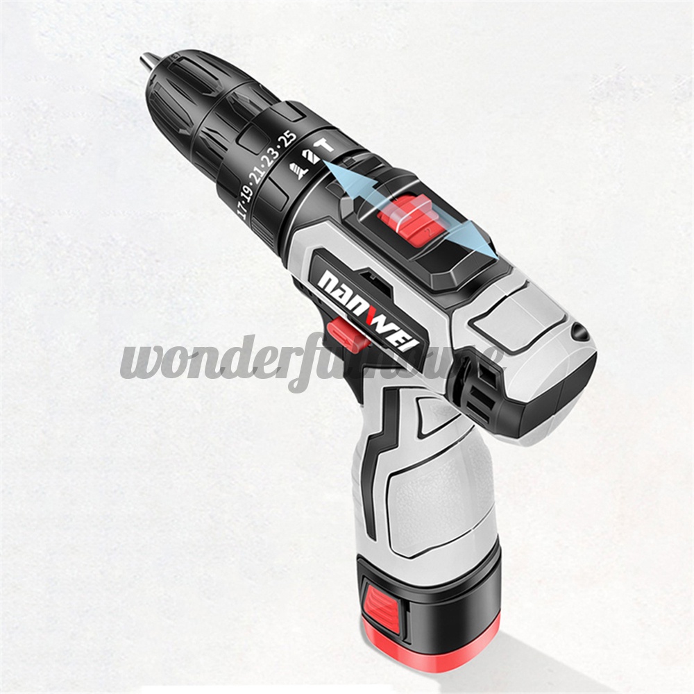 ♂Máy Khoan Điện 18v nanwei 36n / m li-ion 2 Tốc Độ 25 + 3 Bánh Răng + Pin