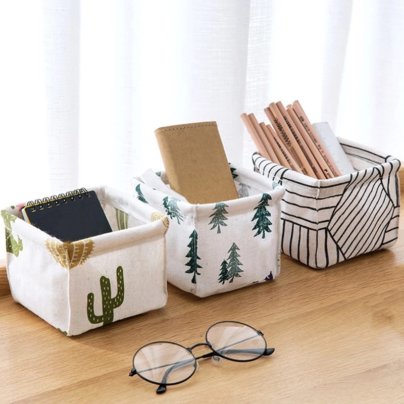 1 Hộp Đựng Đồ Trang Điểm Để Bàn Bằng Cotton Lanh Dày Dặn Gấp Gọn Dễ Thương Đa Năng Tiện Lợi Dành Cho Văn Phòng/ Gia Đình