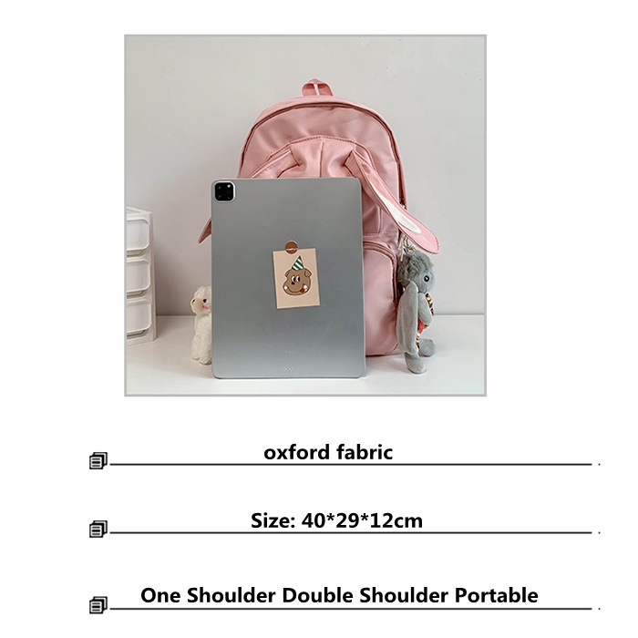 Thỏ Ba Lô Đi Học Nữ Công Suất Lớn Lưng Hồng Nữ Bagpack Nylon Hoạt Hình Schoolbag
