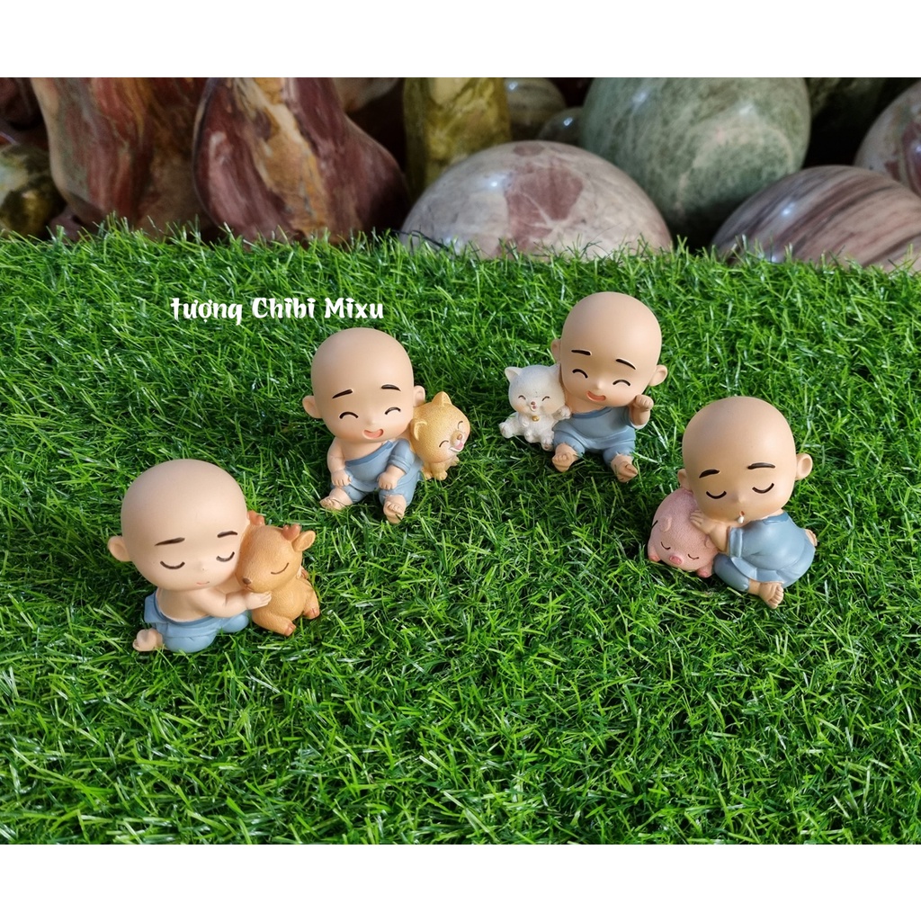 Bộ 04 chú tiểu áo xanh - mẫu ngồi 6cm