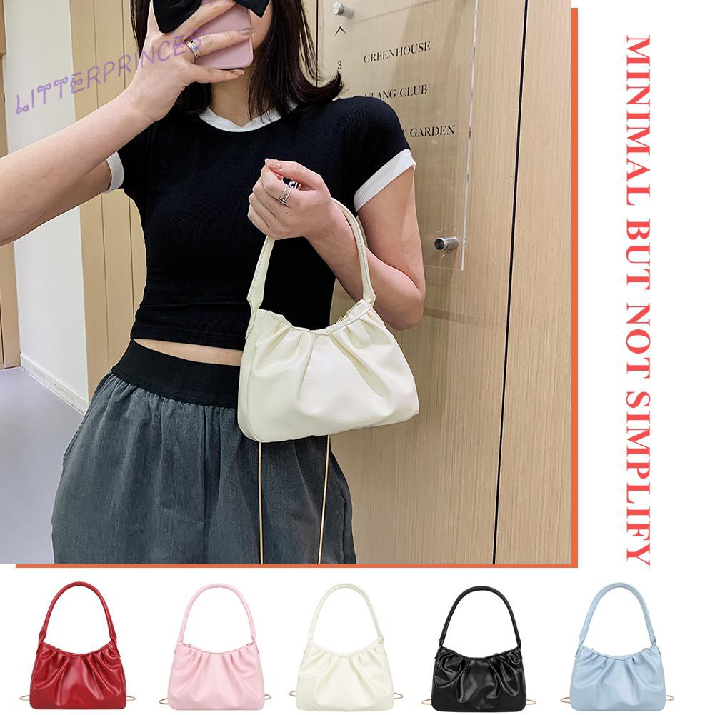 Litterprinces Retro Women PU Leather Pleated Chain Crossbody Bag Small Top-handle Handbag