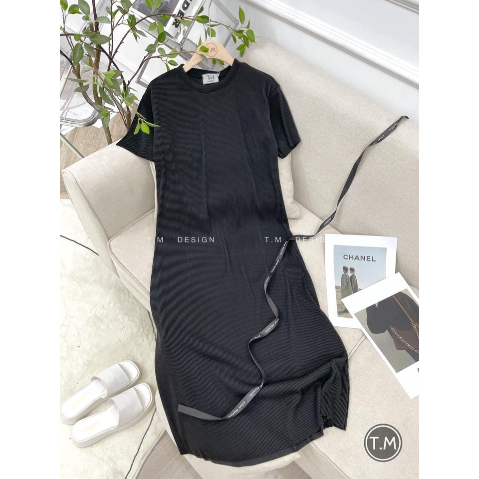 Đầm Xuông Dài Xếp Ly Tay Ngắn Vải Dày Dặn Đẹp Đầm Đi Chơi d13501