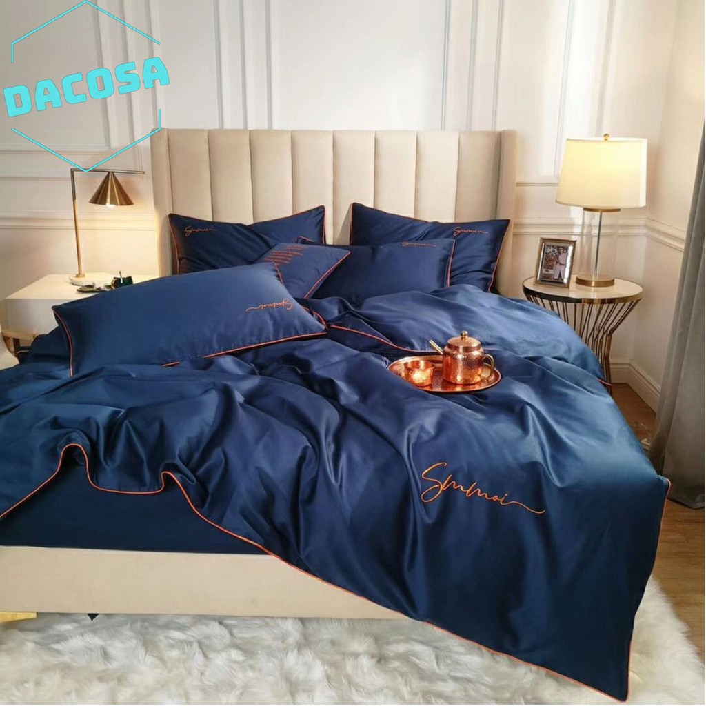 [Giá Sỉ] Bộ Chăn Ga Gối LỤA SUMOI 60S Màu Xanh Than Cao Cấp Khách Sạn