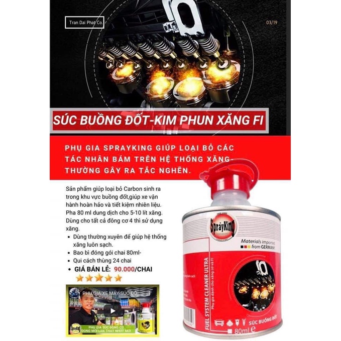 Xúc Động Cơ, Xúc Kim Phun Buồng Đốt SPRAYKING 100ML - công nghệ Đức dùng cho xe máy và oto