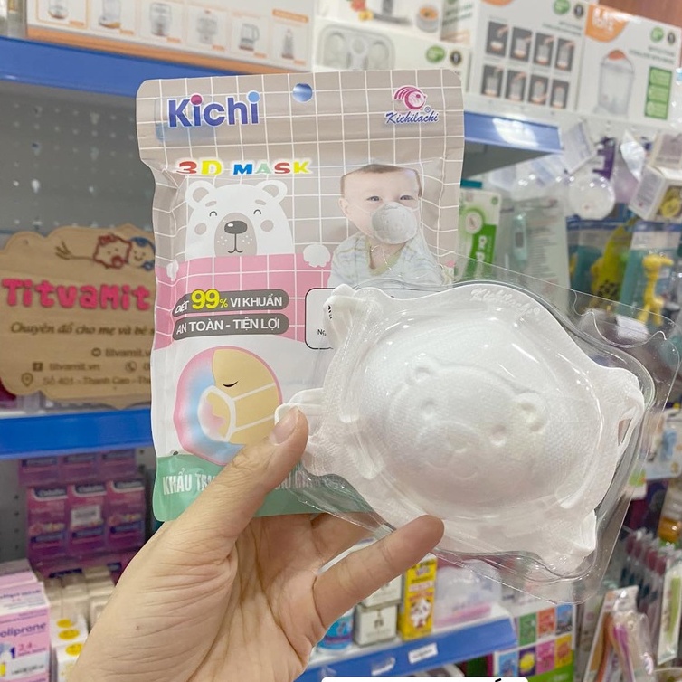 Set 3 Chiếc Khẩu Trang Gấu Kichi 3D Mask Kháng Khuẩn, Khẩu trang gấu cho bé từ sơ sinh đến 2 tuổi