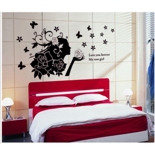 Decal trang trí cô gái và hoa hồng mẫu mới