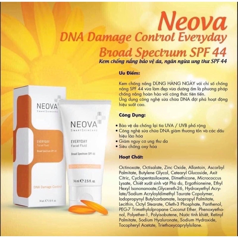 Kem chống nắng Neova Everyday Facial Fluid SPF 44 bảo vệ da chống tia uv 74ml