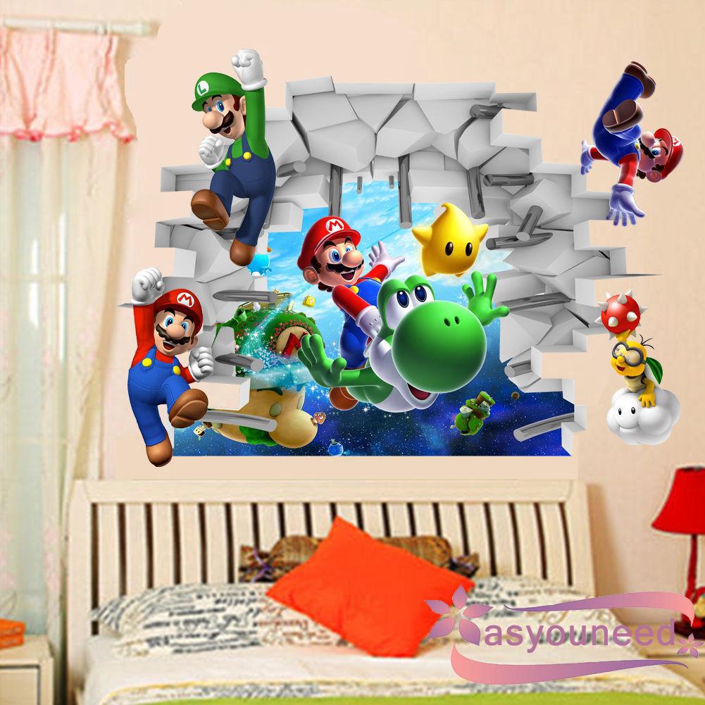 Đề can dán tường trang trí nội thất nhà hình Super Mario 3D đẹp mắt
